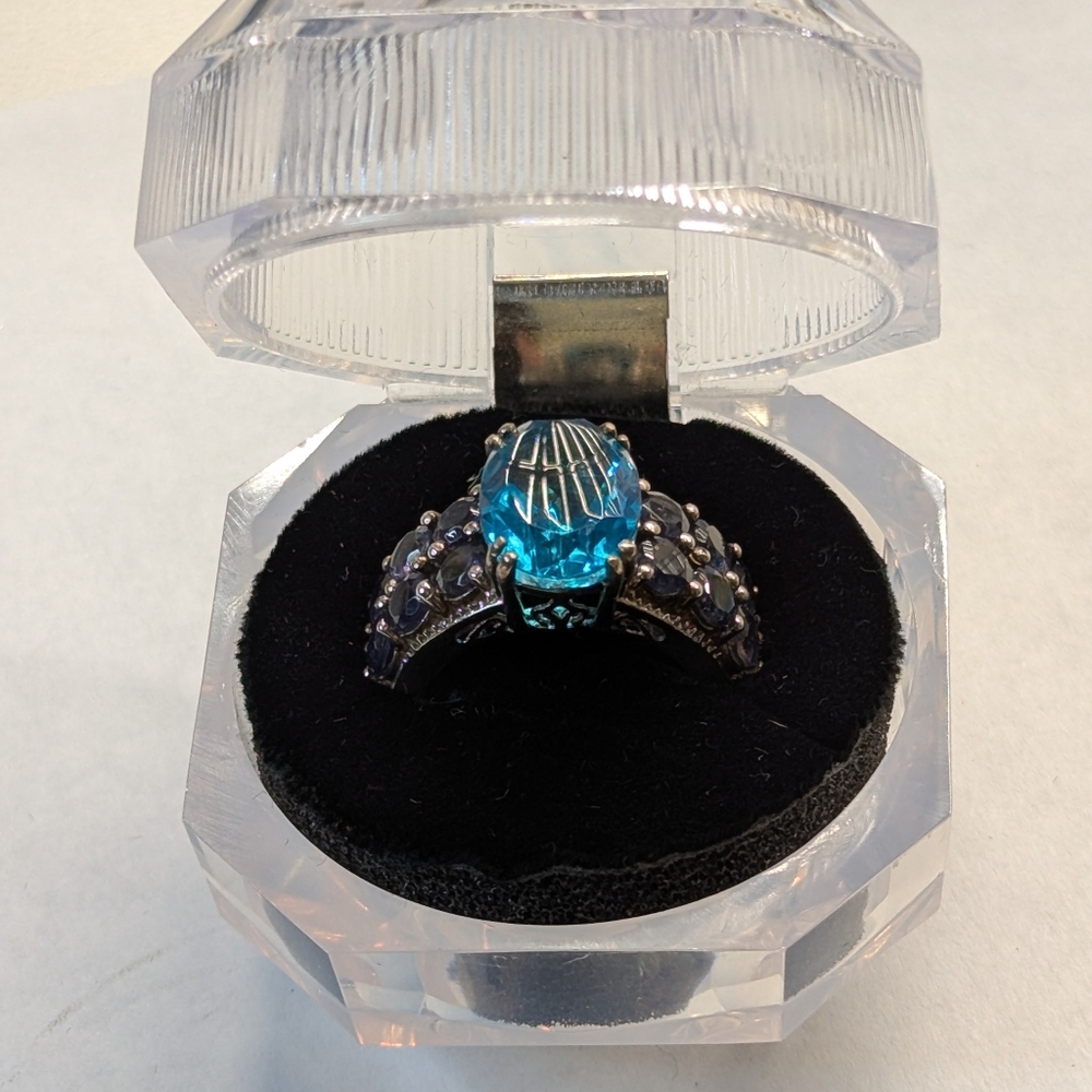 Vintage stamped silver with blue &purple Gemstones ring sz 7 With Case - Picture 6 of 9